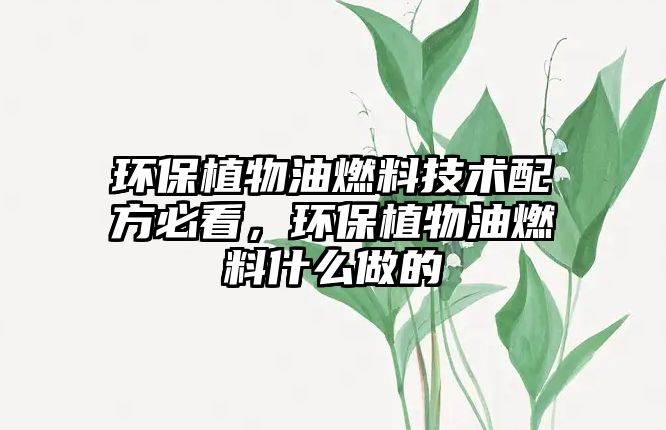 環(huán)保植物油燃料技術配方必看，環(huán)保植物油燃料什么做的