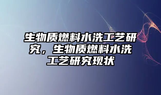 生物質(zhì)燃料水洗工藝研究，生物質(zhì)燃料水洗工藝研究現(xiàn)狀