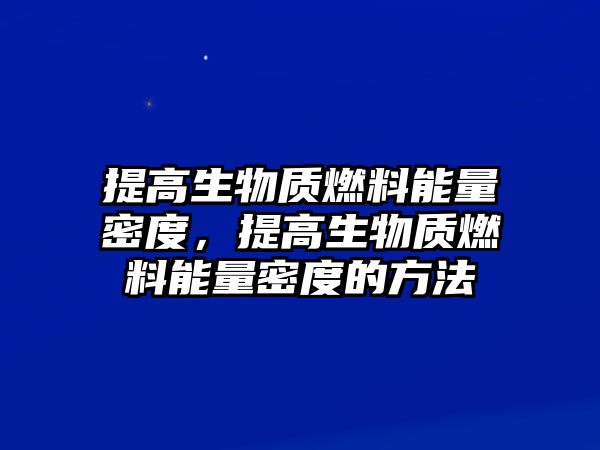 提高生物質(zhì)燃料能量密度，提高生物質(zhì)燃料能量密度的方法