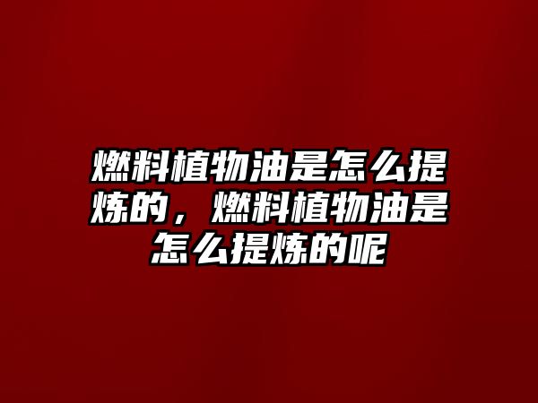 燃料植物油是怎么提煉的，燃料植物油是怎么提煉的呢