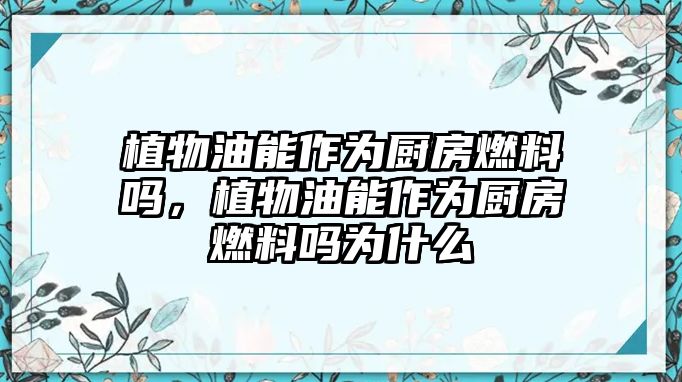 植物油能作為廚房燃料嗎，植物油能作為廚房燃料嗎為什么