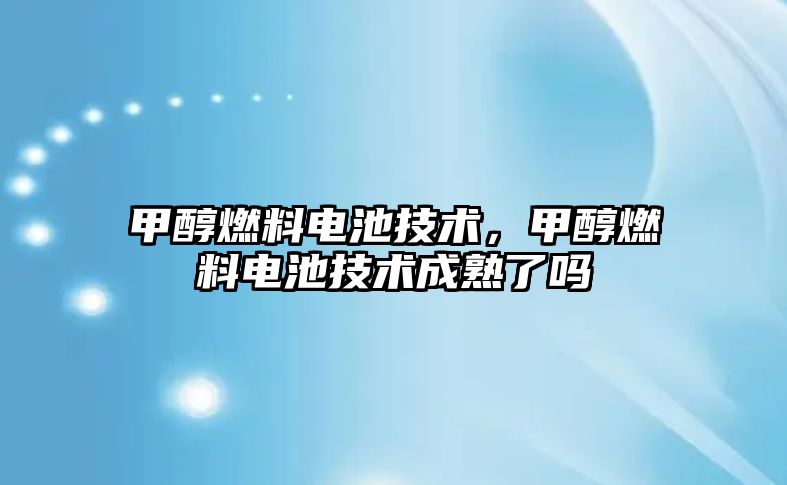 甲醇燃料電池技術，甲醇燃料電池技術成熟了嗎