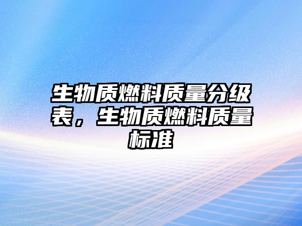 生物質(zhì)燃料質(zhì)量分級(jí)表，生物質(zhì)燃料質(zhì)量標(biāo)準(zhǔn)