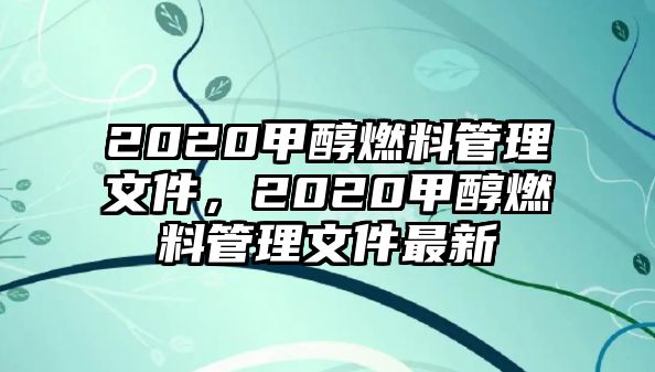 2020甲醇燃料管理文件，2020甲醇燃料管理文件最新