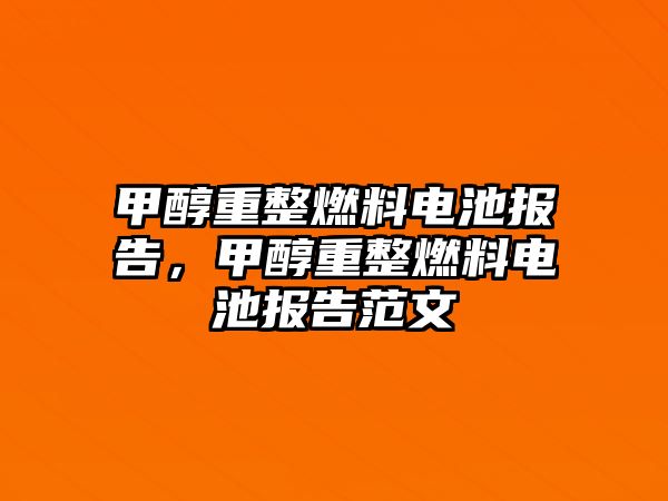 甲醇重整燃料電池報告，甲醇重整燃料電池報告范文