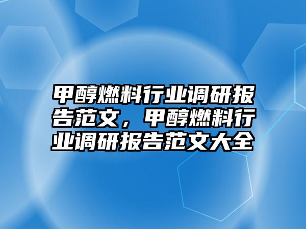 甲醇燃料行業(yè)調(diào)研報告范文，甲醇燃料行業(yè)調(diào)研報告范文大全