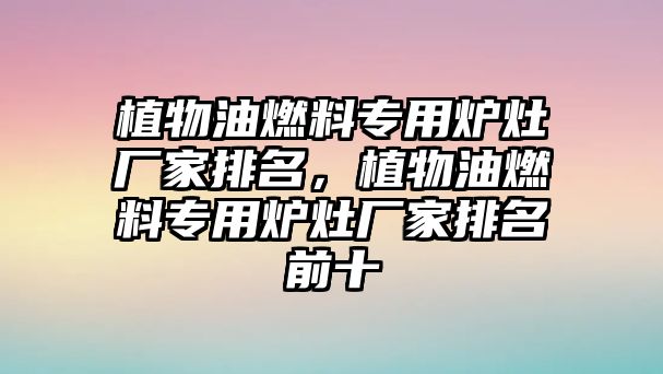 植物油燃料專用爐灶廠家排名，植物油燃料專用爐灶廠家排名前十