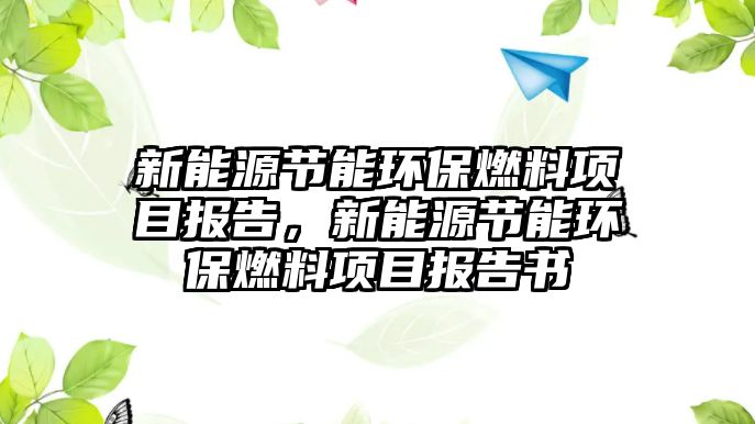 新能源節(jié)能環(huán)保燃料項目報告，新能源節(jié)能環(huán)保燃料項目報告書