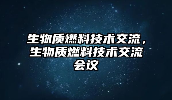 生物質燃料技術交流，生物質燃料技術交流會議