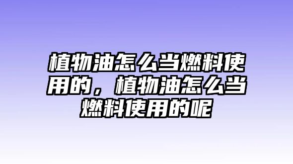 植物油怎么當(dāng)燃料使用的，植物油怎么當(dāng)燃料使用的呢