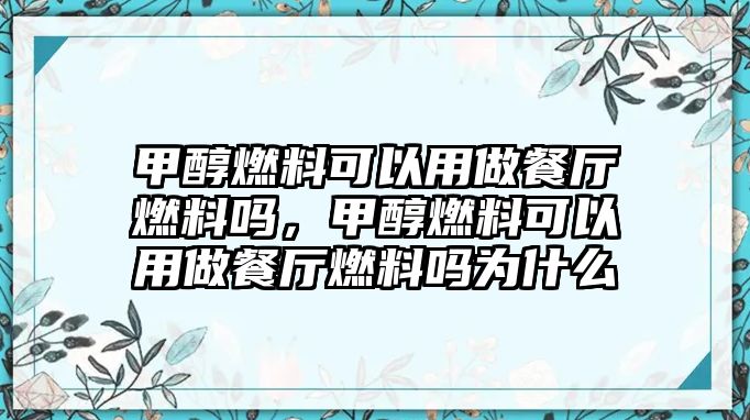 甲醇燃料可以用做餐廳燃料嗎，甲醇燃料可以用做餐廳燃料嗎為什么