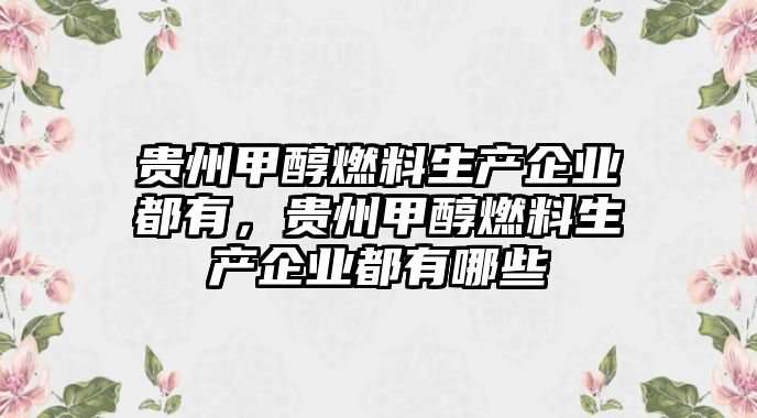 貴州甲醇燃料生產(chǎn)企業(yè)都有，貴州甲醇燃料生產(chǎn)企業(yè)都有哪些