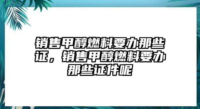 銷售甲醇燃料要辦那些證，銷售甲醇燃料要辦那些證件呢