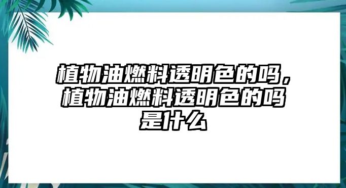 植物油燃料透明色的嗎，植物油燃料透明色的嗎是什么