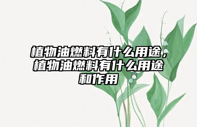 植物油燃料有什么用途，植物油燃料有什么用途和作用