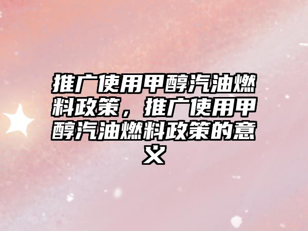 推廣使用甲醇汽油燃料政策，推廣使用甲醇汽油燃料政策的意義