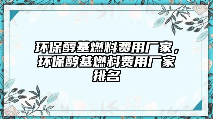 環(huán)保醇基燃料費(fèi)用廠家，環(huán)保醇基燃料費(fèi)用廠家排名