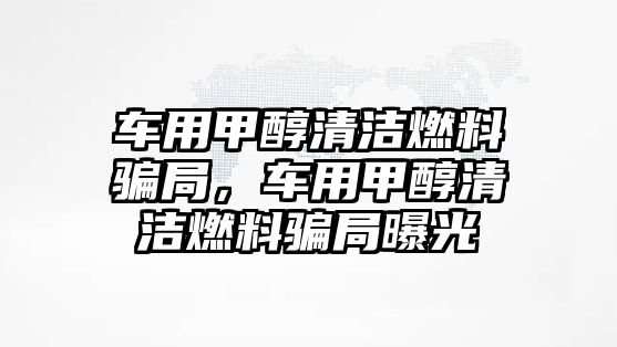 車用甲醇清潔燃料騙局，車用甲醇清潔燃料騙局曝光