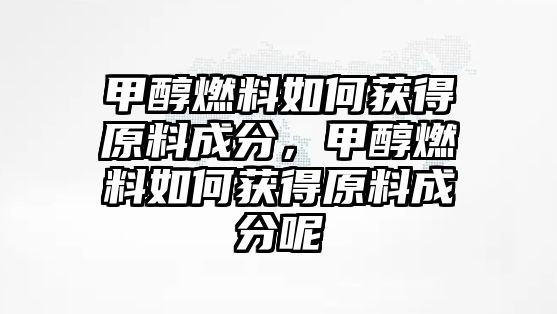 甲醇燃料如何獲得原料成分，甲醇燃料如何獲得原料成分呢