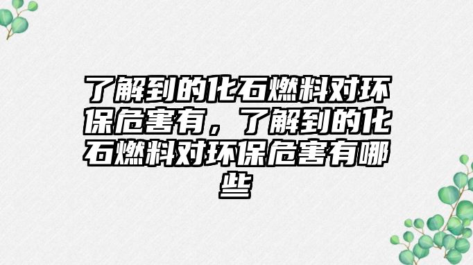 了解到的化石燃料對(duì)環(huán)保危害有，了解到的化石燃料對(duì)環(huán)保危害有哪些