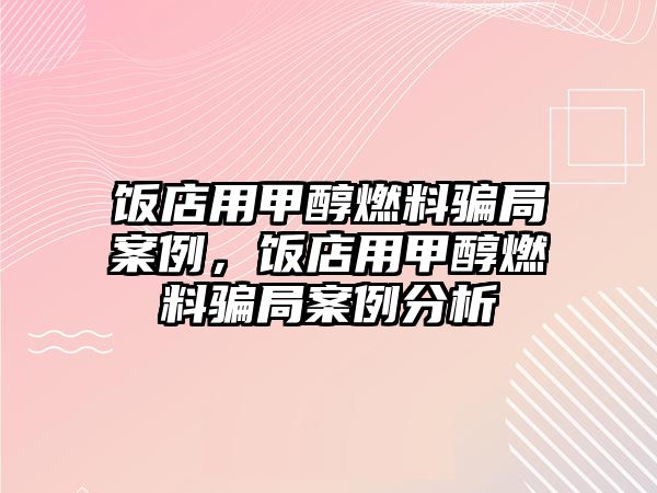 飯店用甲醇燃料騙局案例，飯店用甲醇燃料騙局案例分析