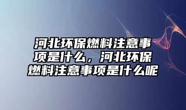 河北環(huán)保燃料注意事項(xiàng)是什么，河北環(huán)保燃料注意事項(xiàng)是什么呢