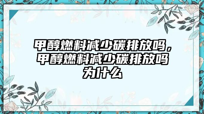 甲醇燃料減少碳排放嗎，甲醇燃料減少碳排放嗎為什么