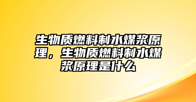 生物質(zhì)燃料制水煤漿原理，生物質(zhì)燃料制水煤漿原理是什么