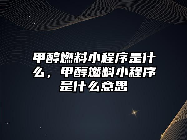 甲醇燃料小程序是什么，甲醇燃料小程序是什么意思