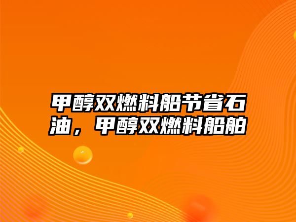 甲醇雙燃料船節(jié)省石油，甲醇雙燃料船舶