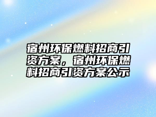 宿州環(huán)保燃料招商引資方案，宿州環(huán)保燃料招商引資方案公示