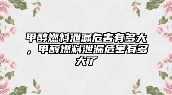 甲醇燃料泄漏危害有多大，甲醇燃料泄漏危害有多大了