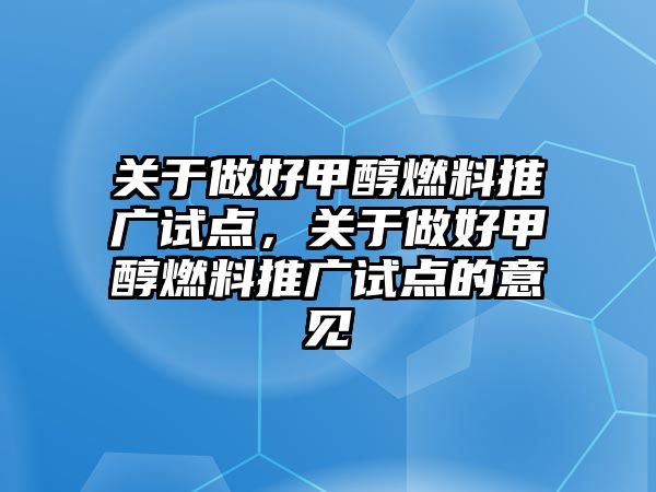 關(guān)于做好甲醇燃料推廣試點，關(guān)于做好甲醇燃料推廣試點的意見