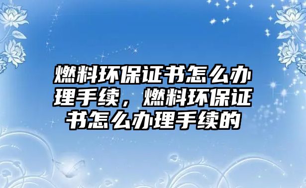 燃料環(huán)保證書怎么辦理手續(xù)，燃料環(huán)保證書怎么辦理手續(xù)的