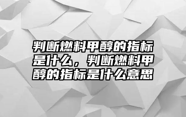 判斷燃料甲醇的指標(biāo)是什么，判斷燃料甲醇的指標(biāo)是什么意思