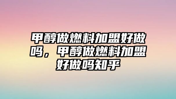 甲醇做燃料加盟好做嗎，甲醇做燃料加盟好做嗎知乎