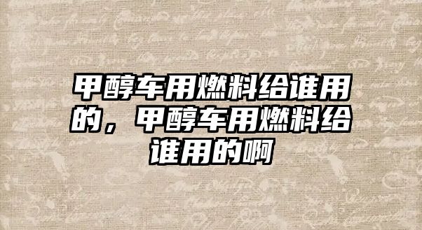 甲醇車用燃料給誰用的，甲醇車用燃料給誰用的啊