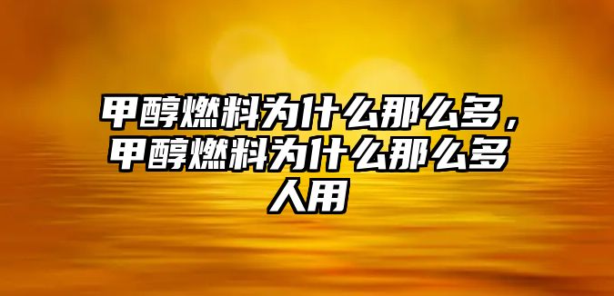 甲醇燃料為什么那么多，甲醇燃料為什么那么多人用