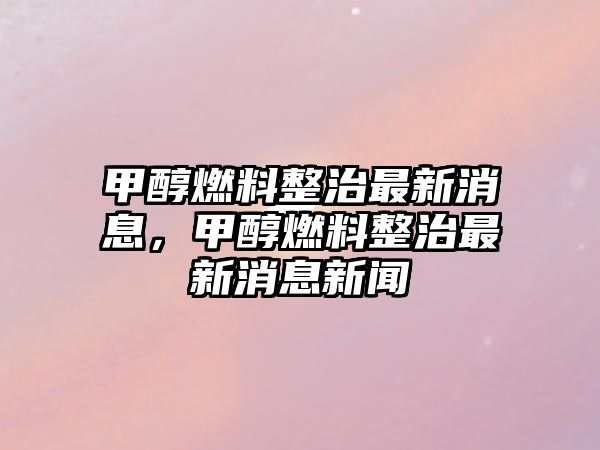 甲醇燃料整治最新消息，甲醇燃料整治最新消息新聞